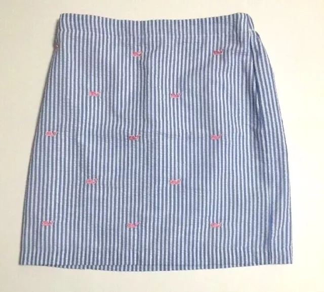 Vineyard Vines Seersucker Embroidered Whale Skirt Blue White Pink Girls Size L