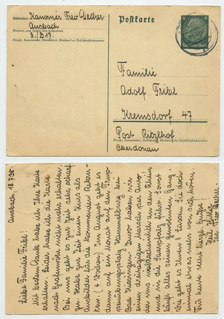 106751 - Ganzsache P 226 - Postkarte - Ansbach 18.7.1938 nach Kremsdorf