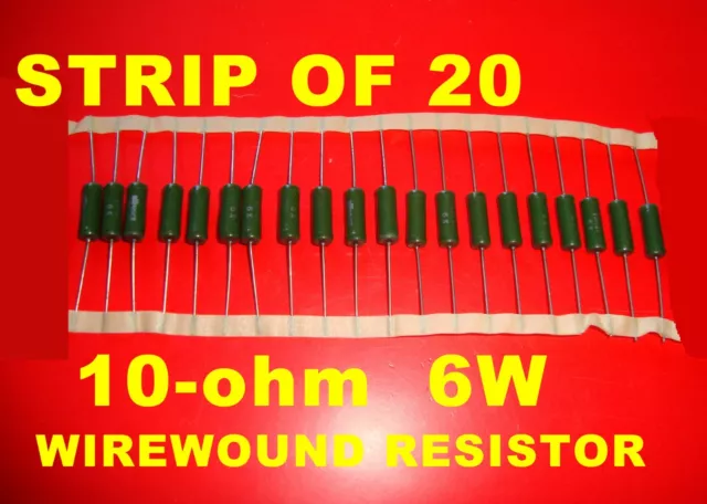 PACK of 20, VISHAY 10R 6W WIREWOUND POWER RESISTOR 5% green enamel 10R 10ohm VC2