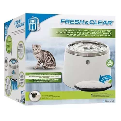 Tazón fuente de agua potable de acero inoxidable fresco y transparente para gato 2 L 3