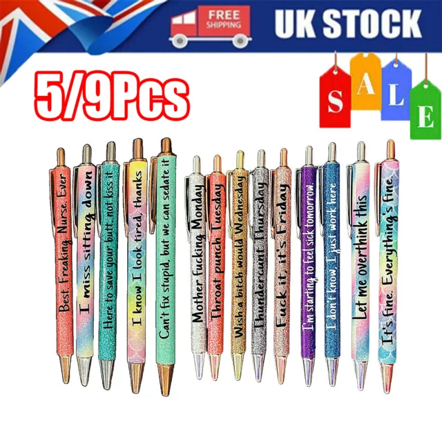 Set of 5 Offensive Rude Cheeky Office Pens Funny Stocking Filler