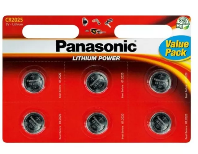 6 X Panasonic Cr2025 3V Coin Cell Battery 2025 Longest Expiry Date