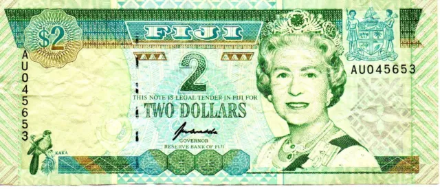 1996 Fiji 2 Dollar Bank Note P 96 Queen Elizabeth II as pictured AU045653