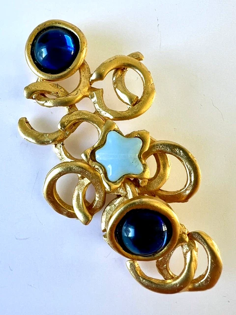 Broche Vintage Signée Loola Paris En Métal Doré - 8 Cm - Bijou Ancien Occasion