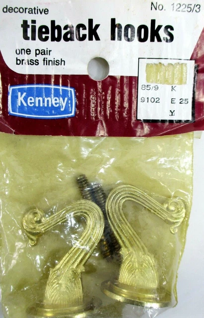 Kenny Decorative Tie-back Hooks One Pair Style 1225 3 Brass Finished Made Taiwan