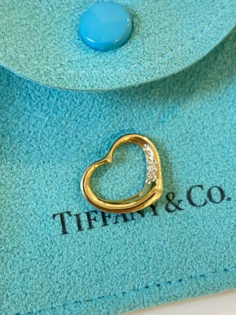 Tiffany & Co. Elsa Peretti 15mm Open Heart 18k 750 Yellow Gold Diamond Pendant