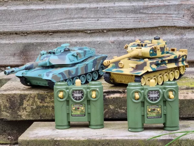 RC Tank Abrams Challenger Tiger Battle coppia modelli suono infrarossi set giocattoli Regno Unito RC