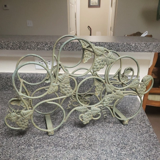 Vintage Freestanding Grape Vine 6 Bottle Cast Iron Wine Holder Rack.