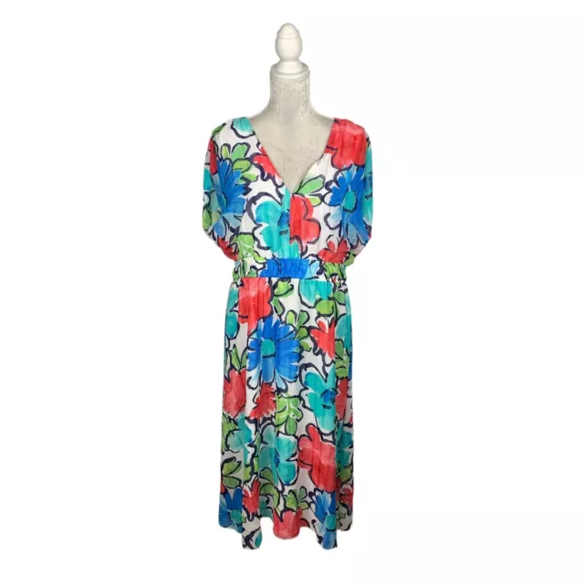 Maggy London Floral Midi Dress V-neck Elastic Waist Lightweight Cruise Resort 16