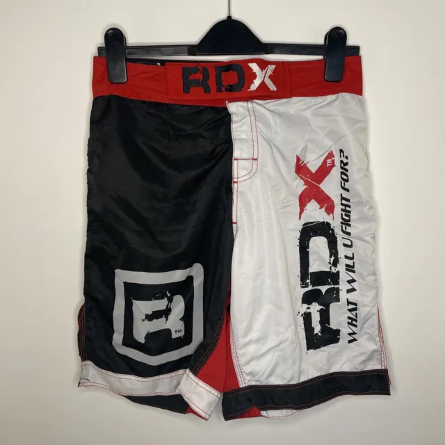 RDX Fight Gear MMA Fighting Shorts White Black And Red P-Fit Waist Grip System