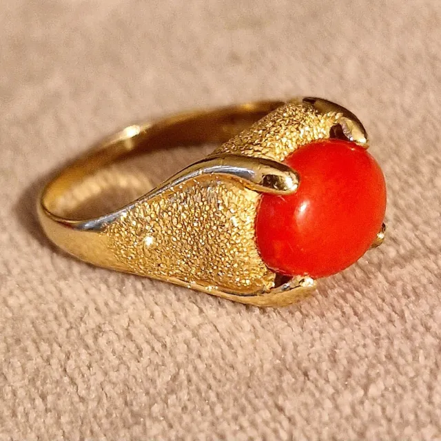 Rare Splendide Bague Dôme Ancienne 1950 Or 18 Ct Et Corail 3