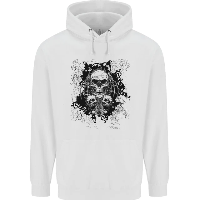 Three Skulls Demon Biker Gothic Tattoo Childrens Kids Hoodie