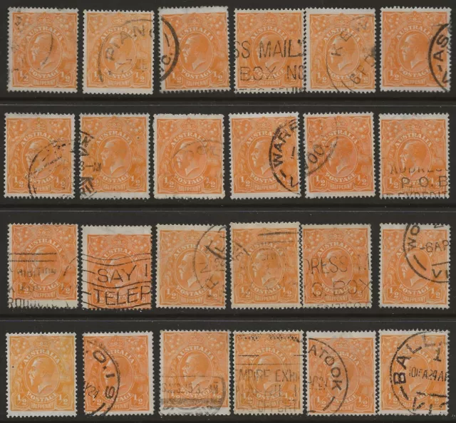 KGV'S       GROUP of  1/2d ORANGE   SINGLE WATERMARKS         GOOD LOT