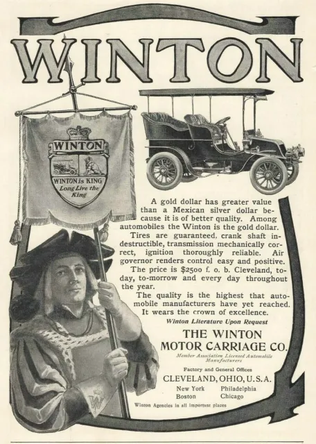 1904 Winton Motor Carriage Antique Print Ad Bannerman Winton is King Crank Shaft