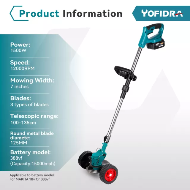 1500W Débroussailleuse Coupe Herbe Bordure Sans Fil + 2 Batterie Pour Makita 18V 2