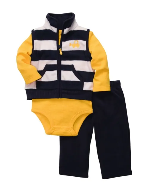 Carters Infant Boys 3 Piece Bulldozer Outfit Sweat Pants Creeper Jacket Vest
