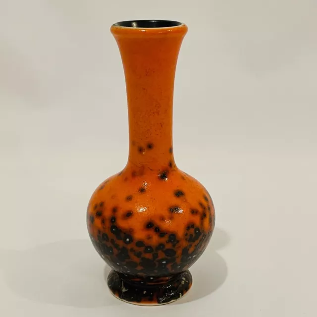 Dumler Breiden 5" Art Pottery German Vase Orange Black Speck #1167See descript