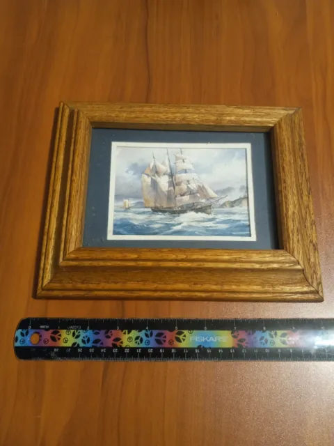 Ships Sailing Print Wood Framed, Vintage Nautical Wall Decor Boat Ocean Sea Art