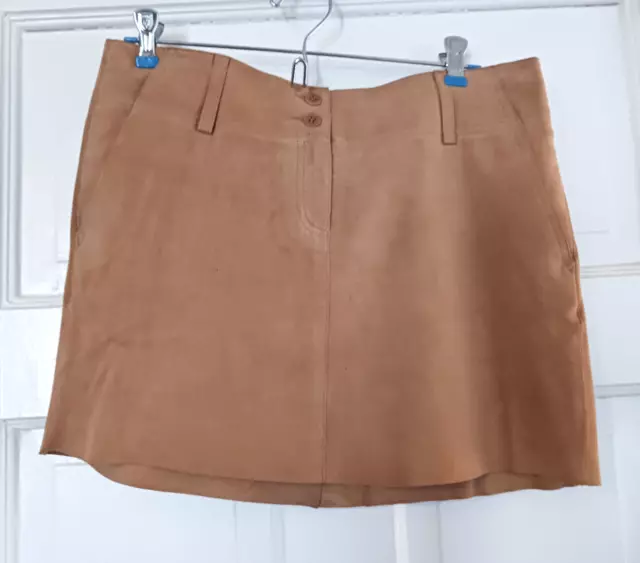 Theory Super Soft Suede Leather Mini Skirt in Golden Tan, Size 6