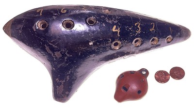 Vintage Primitive Antique Xun Ocarina Wind Flute Hand Crafted Pottery Instrument