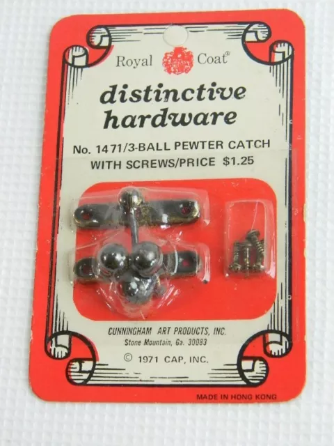 Vintage 1971 Royal Coat Distinctive Hardware, Pewter 3-Ball Catch, No. 1471