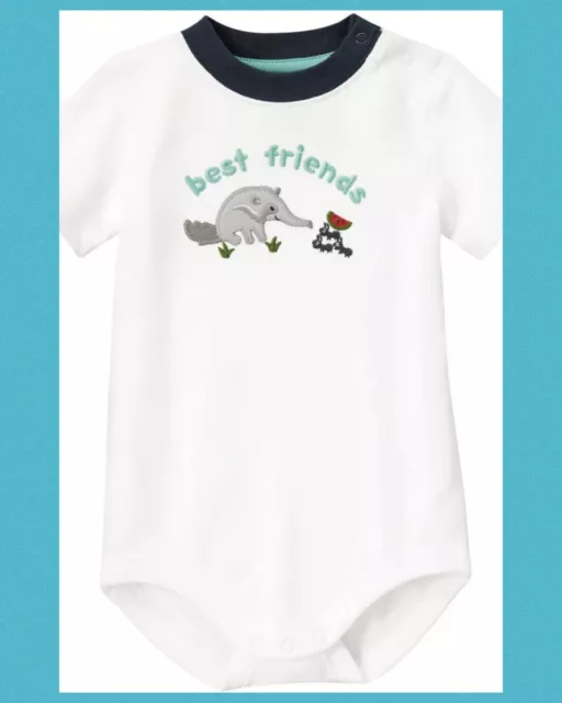 NWT 3-6 Infant Boys Gymboree “ANTEATER PALS” Cotton White BODYSUIT ‘Best Friend’