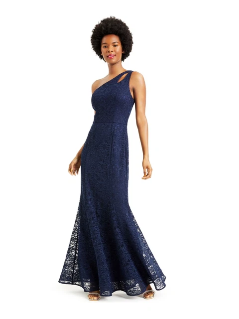 BCX DRESS Womens Navy One-shoulder Asymmetrical Neckline Maxi Dress Juniors 15
