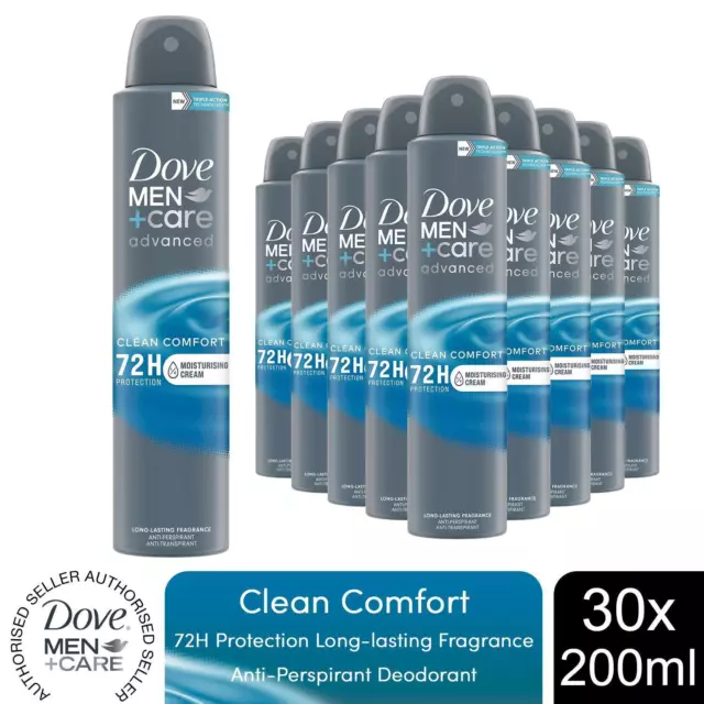 Dove Men+Care Antitraspirante Clean Comfort 72H Protection Deo 200ml, Confezione da 30