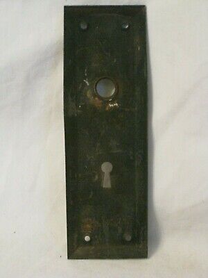*damaged antique back door plate skeleton key type eschutcheon keyhole cover 3