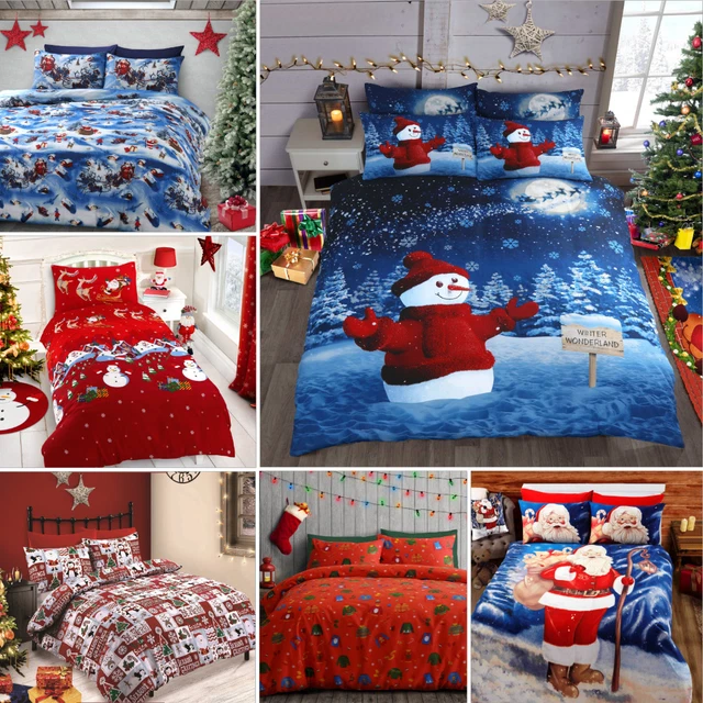 Father Christmas Tree Santa Claus Reindeer Snowman Quilt Duvet Cover Bedding Set