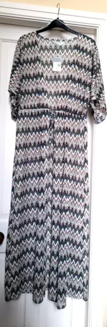 Primark langer Maxi Boho Zickzack Strandmantel Abdeckung M UK 12 NEU