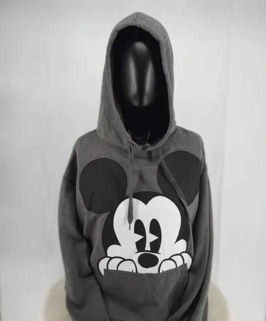 Disney Peeking Mickey Mouse Hoodie Pullover Men's Size XL Gray NWT