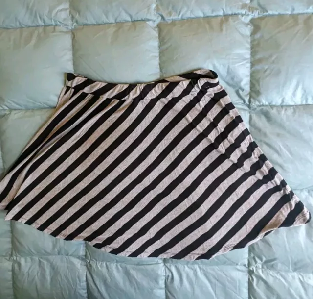 Caslon Skirt Gray Black Stripes A Line, Women's L, Above the Knee Elastic Waist