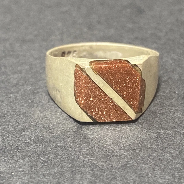 Vintage 925 Taxco Ring Mexico Sterling Silver Goldstone ~ 7 1/2