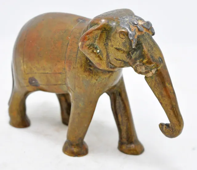 Antique Brass Standing Elephant Figurine Original Old Hand Crafted Engraved