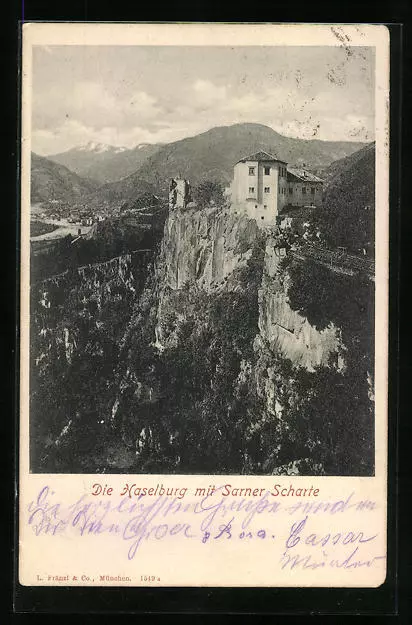 Haselburg /Bozen, Die Burg mit Sarner Scharte, Ansichtskarte