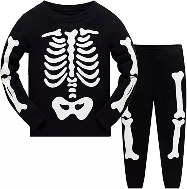 Glow in The Dark Toddler Boys Halloween Skeleton Pyjama Set Long Sleeve