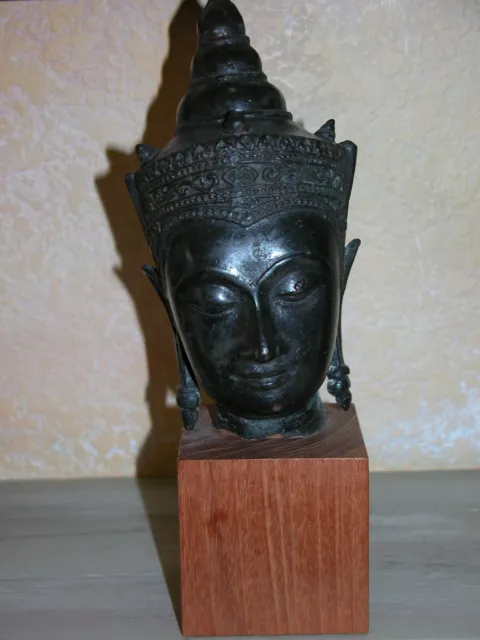Thai bronze Crowned Buddha head,  Ayutthaya style. 