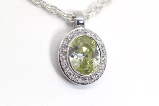 Prasiolite Pendentif ( Ovale Taille) (925er / TC ) + Zircon & Chaîne Argent Fbm