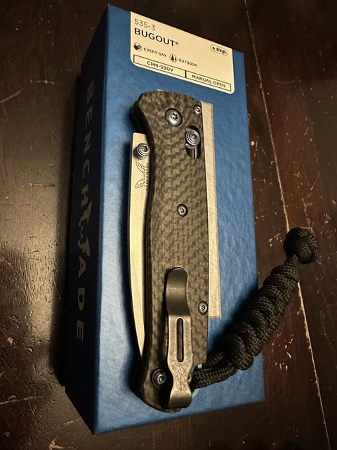 BENCHMADE Bugout 535-3 CPM-S90V Stainless & Black Carbon Fiber Blue Titanium