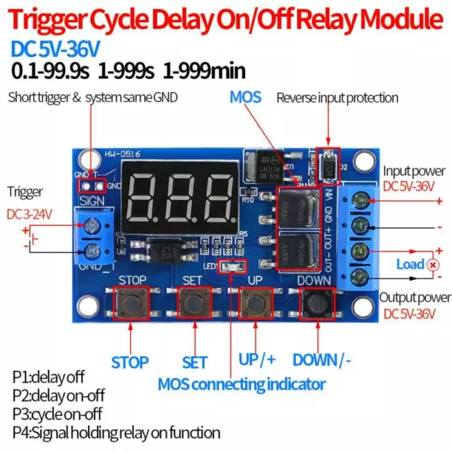 DC 5-36V Timer Switch Relay Module Display Control Trigger Cycle Delay
