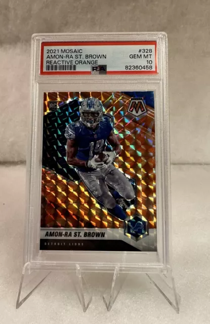 2021 Panini Mosaic Amon-Ra St. Brown ROOKIE PSA 10 Reactive Orange Prizm #328 RC