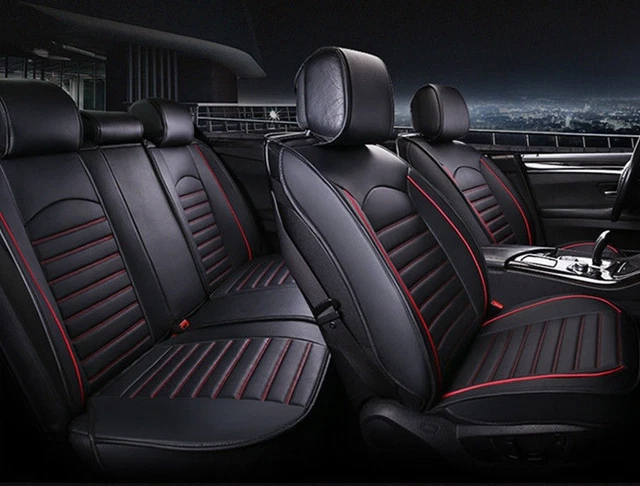 Deluxe Black Red PU Leather Full set Seat Covers Cushion For Seat Fiat Volvo