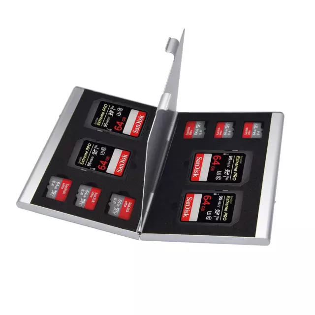 Schlank Silber Aluminium Speicherkarten Etui Halter für 4 x SD HC Karten 6 x Micro SDHC