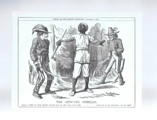 1861 Original US Civil War Cartoon British View North v South "Genu-ine Othello"
