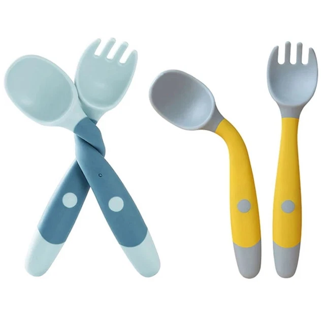 Silikon Biegebar Kind Geschirr lernen Set mit Löffel Sicheres Füttern Flachware