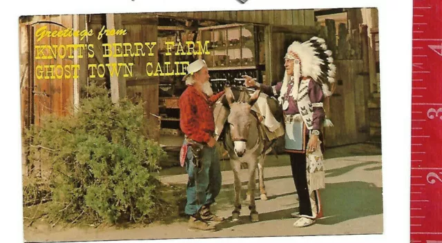 Vintage post card Greetings from Knott's Berry Farm prospector & chief