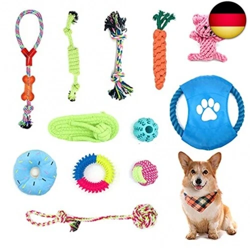Adurei Hundespielzeug 12 Stück Welpenspielzeug Set 100% Natürliche Baumwolle U