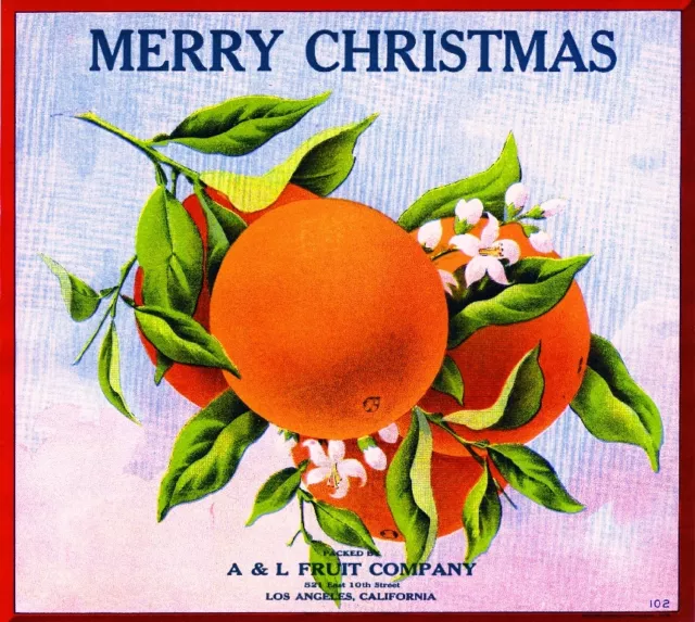 Los Angeles Merry Christmas Orange Citrus Fruit Crate Label Art Print