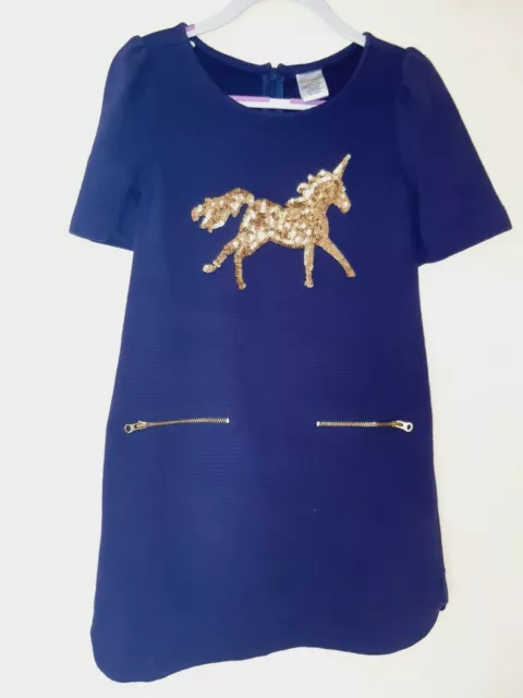 Abito da ragazza GIMBOREE Età 7 Paillettes Cavallo Navy In perfette condizioni!